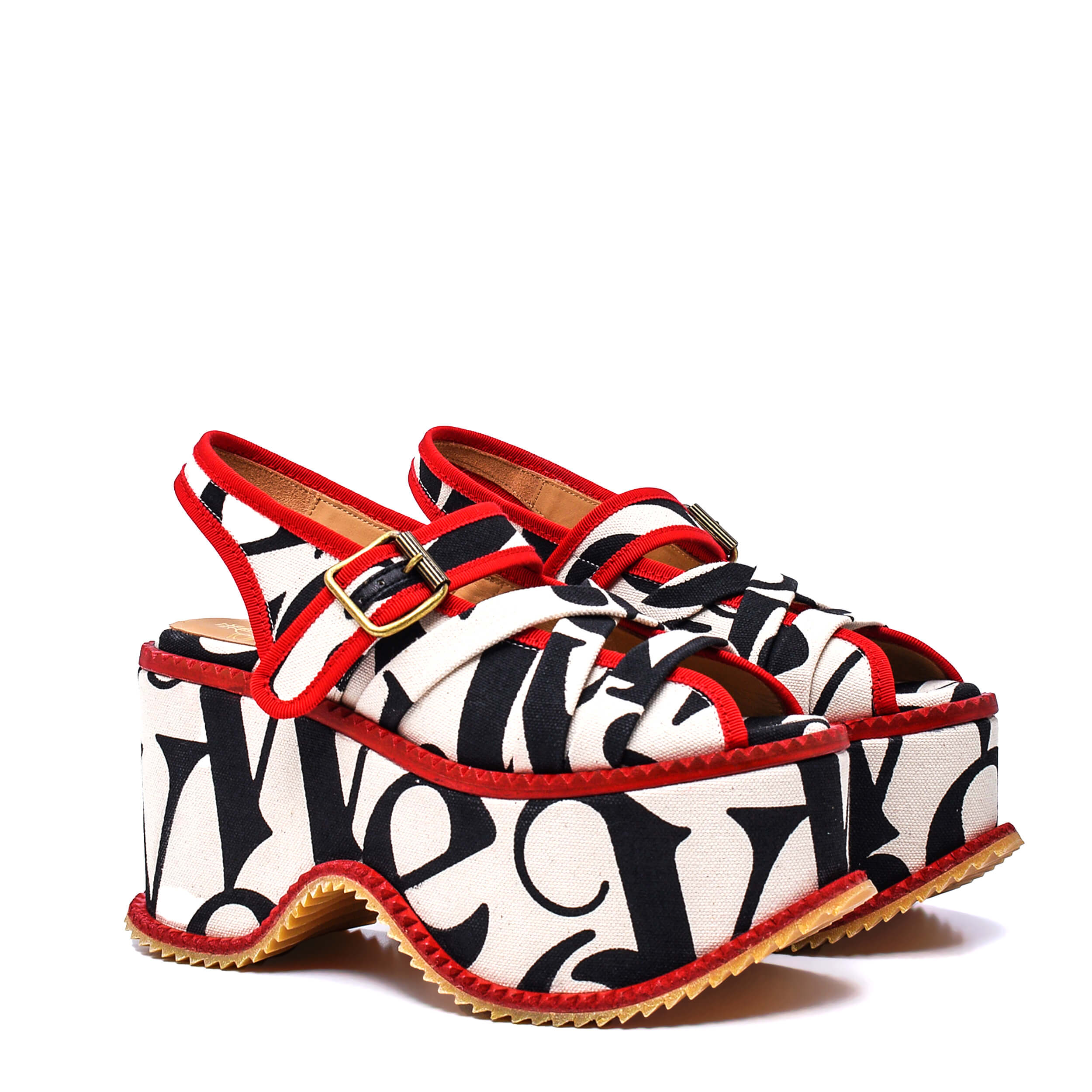 Vivienne WestWood - Black & Red  Northern Sole Printed Canvas Platform Sandals / 39